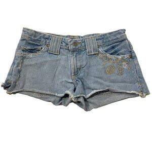 Vintage LiLu Embroidered Denim Shorts Low Rise Paisley Y2K Bohemian Sz S (29")